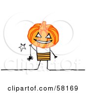 Poster, Art Print Of Stick People Character Kid With A Halloween Pumpkin Head And Spider