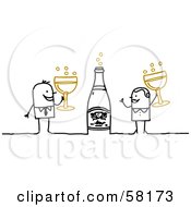 Poster, Art Print Of Stick People Character Couple Celebrating New Years With Champagne