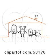 Poster, Art Print Of Stick People Character Family Holding Hands In Their Home