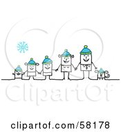 Stick People Character Family And Dog Wearing Winter Hats by NL shop