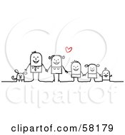 Poster, Art Print Of Stick People Character Family Holding Hands And Standing With Their Dog Under A Heart