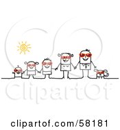 Stick People Character Family And Dog Wearing Shades And Holding Hands