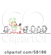 Poster, Art Print Of Stick People Character Children With Gifts Watching A Clown At A Birthday Party