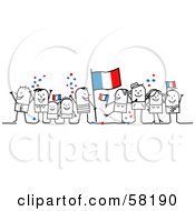 Stick People Character Crowd Celebrating With France Flags