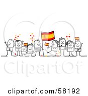 Poster, Art Print Of Stick People Character Crowd Celebrating With Spain Flags