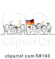 Stick People Character Crowd Celebrating With German Flags