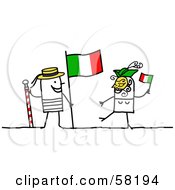 Poster, Art Print Of Stick People Character Couple Touring Italy With A Flag