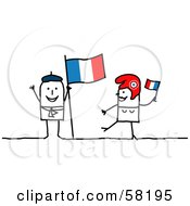 Royalty Free RF Clipart Illustration Of A Stick People Character Couple Touring France With A Flag by NL shop