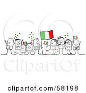Poster, Art Print Of Stick People Character Crowd Celebrating With Italy Flags