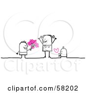 Poster, Art Print Of Stick People Character Children Giving Their Mom Flowers And Love On Mothers Day