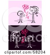 Poster, Art Print Of Stick People Character Boy Giving His Mom A Rose On Mothers Day