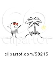 Poster, Art Print Of Stick People Character Man Standing On A Tropical Island