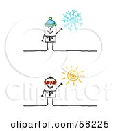 Poster, Art Print Of Stick People Character Businessman In Winter And Summer