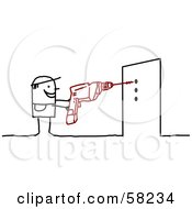 Poster, Art Print Of Stick People Character Using A Power Drill