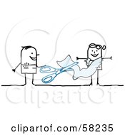 Royalty Free RF Clipart Illustration Of A Stick People Character Stylist Fashioning Clothing For A Woman by NL shop