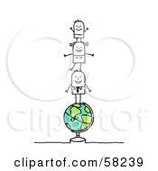 Royalty Free RF Clipart Illustration Of A Stick People Character Family Of Three Standing On Top Of A Globe