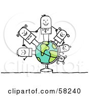 Royalty Free RF Clipart Illustration Of A Stick People Character Family Holding Hands On A Globe by NL shop #COLLC58240-0109