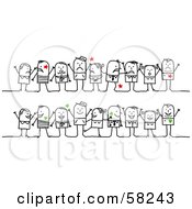 Stick People Character Group With Red Stars And Green Hearts