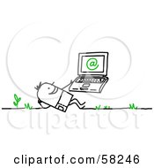 Royalty Free RF Clipart Illustration Of A Stick People Character Man Using A Laptop Outdoors by NL shop