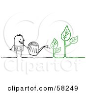 Stick People Character Watering Plants
