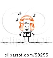 Poster, Art Print Of Stick People Character Wearing Music Headphones