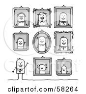Poster, Art Print Of Stick People Character Man Standing Under Family Portraits