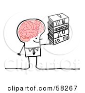 Poster, Art Print Of Stick People Character Man With A Big Brain Carrying Books