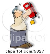 Poster, Art Print Of Man Checking The Bottom Of A Standard Handheld Fire Extinguisher