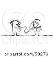 Stick People Character Gynecologist Examining A Healthy Pregnant Woman