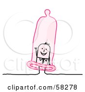 Stick People Character Man Waving And Standing In A Pink Condom