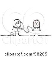 Royalty Free RF Clipart Illustration Of A Stick People Character Doctor Inspecting A Sick Patient With A Stethoscope by NL shop