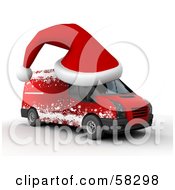 Poster, Art Print Of 3d Santa Hat On Top Of A Christmas Delivery Van