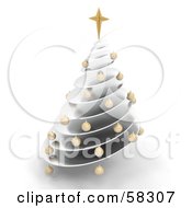 Poster, Art Print Of 3d Silver Spiraled Christmas Tree With Gold Ornaments And A Gold Star