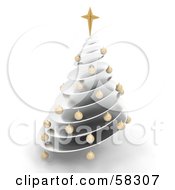 Royalty Free RF Clipart Illustration Of A 3d Silver Spiraled Christmas Tree With Gold Ornaments And A Gold Star
