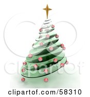 Poster, Art Print Of 3d Green Glass Spiraled Christmas Tree With Red Ornaments And A Gold Star