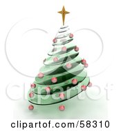 Royalty Free RF Clipart Illustration Of A 3d Green Glass Spiraled Christmas Tree With Red Ornaments And A Gold Star