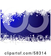 Poster, Art Print Of Background Of Upper And Lower White Snowflake Grunge On Deep Blue