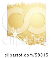 Poster, Art Print Of Golden Background With White Snowflakes And Grunge On The Top And Bottom