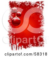 Royalty Free RF Clipart Illustration Of Three Red Christmas Ornaments With Frost On Red With Snowflakes And Presents