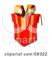 Poster, Art Print Of Tall 3d Red Christmas Gift Box Adorned With A Gold Ribbon And Bow