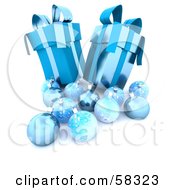 Royalty Free RF Clipart Illustration Of Two Tall 3d Blue Christmas Gifts With Ornaments