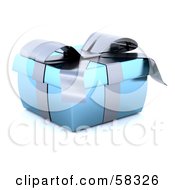 Royalty Free RF Clipart Illustration Of A Squished 3d Blue Christmas Gift Box Adorned With A Silver Ribbon And Bow