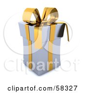 Royalty Free RF Clipart Illustration Of A Tall 3d Silver Christmas Gift Box Adorned With A Gold Ribbon And Bow