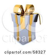 Poster, Art Print Of Tall 3d Silver Christmas Gift Box Adorned With A Gold Ribbon And Bow