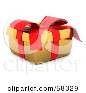 Poster, Art Print Of Squished 3d Golden Christmas Gift Box Adorned With A Red Ribbon And Bow