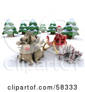 Poster, Art Print Of 3d Santa Sitting In His Sleigh His Reindeer Cuddling As He Unloads Gifts