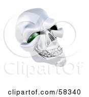 3d Silver Human Skeleton Head With Squinty Green Eye Sockets
