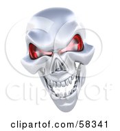 Royalty Free RF Clipart Illustration Of A 3d Silver Human Skeleton Head With Glowing Red Eye Sockets