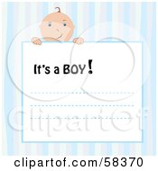 Royalty Free RF Clipart Illustration Of A Baby Boy Peeking His Head Over An Its A Boy Announcement