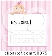 Royalty Free RF Clipart Illustration Of A Baby Girl Peeking Her Head Over An Its A Boy Announcement by MilsiArt